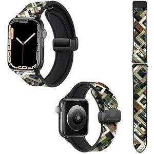 Horlogebandje voor Apple Iwatch 20 mm (38/40/41/42/44/45 mm) van siliconen en echt leer: camouflage