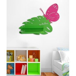 IPEA Wandrek voor kinderkamer, Made in Italy, design vlinder, wandrek voor kinderslaapkamer, van metaal, kleurrijk rek voor boeken en speelgoed