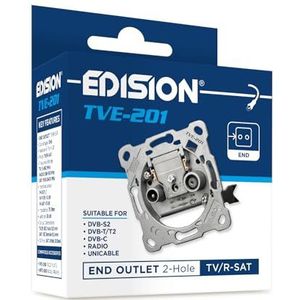 EDISION Antennebus Sat Universal TVE-201, einddoos steek TV/R-SAT inbouw 2-gat, geschikt voor DVB-S2, Unicable, DVB-T/T2, kabel DVB-C, radio, FM, DAB+, DC-pas, 2 uitgangen