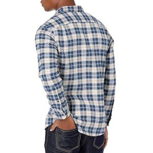 Amazon Essentials Men's Geruit flanellen overhemd met lange mouwen en slanke pasvorm (kleuren in beperkte oplage), Blauw Bruin Plaid, XL