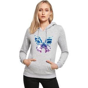 Miss Tee Dames Hoodie Chromed Butterfly Hoody, Casual Hoodie met Frontprint, Regular Fit, Maten XS - 5XL, Heather Grey, S