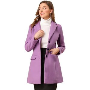 Allegra K Winterjas voor dames met ingekeepte revers met enkele rij knopen, Licht Paars, M