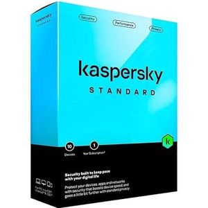 Standaard 10 apparaten/1 jaar, bescherming tegen malware, persoonlijk en professioneel gebruik, veilige navigatie en gegevensbescherming.