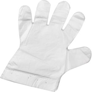 Gebol Praktimax Wegwerphandschoenen, 100 stuks, universele maat, kartonnen ophanging voor eenvoudig uitnemen, plastic beschermende handschoenen geschikt voor linker- en rechterhand, waterdicht,