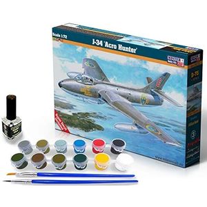 Mistercraft modelbouwpakket J-34 ACRO Hunter schaal 1:72, plastic bouwpakket, bouwpakket voor montage, inclusief lijm, kunststofmodel, bouwhandleiding, set met kleuren, 194,4 mm x 142,5 mm