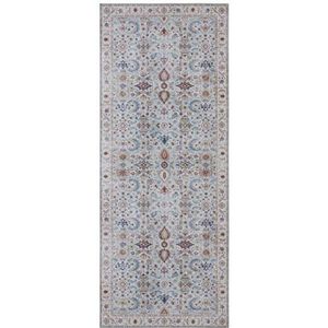 Nouristan Asmar Tapijt – woonkamertapijt Orient-Touch gedetailleerd patroon met bloemen en curpools, plat geweven tapijt voor eetkamer, woonkamer, slaapkamer – blauw, 80 x 200 cm