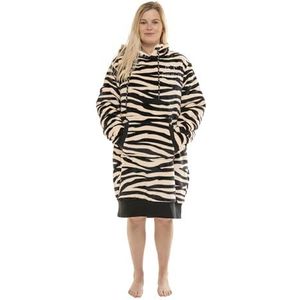 ALL-IN - Ponchodeken 100% gerecycled - hoodie binnen Sherpa, buitenkant fluweel - comfortabel warm materiaal - dames model XS-M 1,50 tot 1,75 m - donkerroze zebra