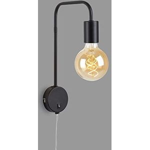 BRILONER - Retro bedlamp, wandlamp, leeslamp met stekker, toggle schakelaar, 1x E27, max. 10 Watt, metaal, zwart, 2086-015