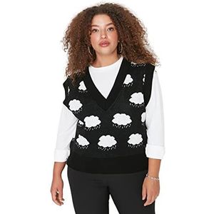 Trendyol Dames V-hals Galaxy Oversize Plus Size Sweater, Zwart, 4XL, Zwart, 4XL