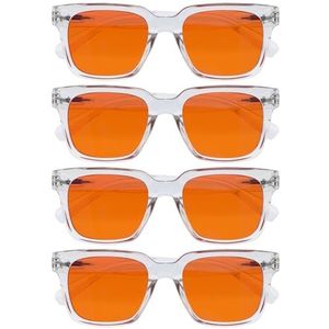 Opulize ERA slaapbril met 99,9% blauwlichtfilter Dames/Heren - Oranje Lenzen - Antireflectie & niet-verblindend - 4 Stuks - UV400 - Groot rechthoekig montuur - Nachtbril - Transparant