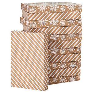 Hallmark Kraft Shirt Box Bundle (12 dozen: witte sneeuwvlokken en strepen op Kraft) voor Kerstmis, Hanukka, verjaardagen, bruiloften en meer