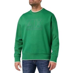 Armani Exchange Heren lange mouwen, Square Logo Blocks, Hem Contrast Line Sweatshirt, Verdant green., M