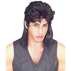Rubie's Officiële Mullet Pruik Zwart, Volwassen Kostuum - One Size