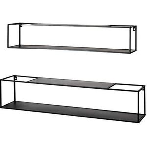 HAKU Möbel Wandplank set van 2 zwart, metaal - Maat: B 85/95 cm x H Wandregal 2er Set/20 cm x D 17/20 cm, Stijl: Modern