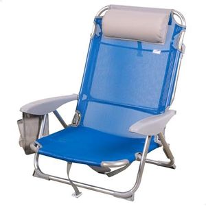 Aktive Strandstoel, klapstoel, strandstoel met kussen, 4 posities, 51 x 45 x 76 cm, zithoogte 17 cm, draaggreep, zijtas, blauw