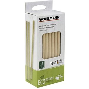 Fackelmann Duurzame papieren rietjes voor eenmalig gebruik, FSC-gecertificeerd, recyclebaar, composteerbaar, biologisch afbreekbaar, voor feestjes of thuis, bruin/wit, 0,8 x 15 cm, 50 stuks