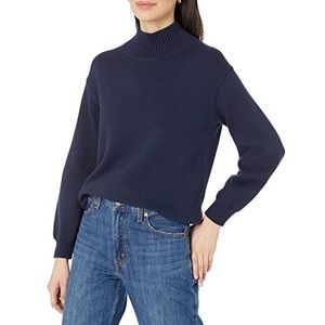 Amazon Essentials Dames katoenen trui met trechterhals (verkrijgbaar in grote maten), marineblauw, medium