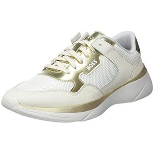 BOSS Dean Runn sneakers voor dames, van gebonden leer en mesh met metallic details, maat, Goud 710, 40 EU