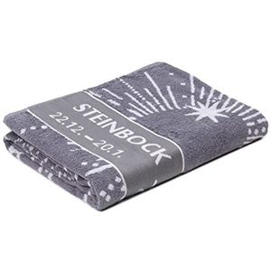 Gözze sauna handdoek met sterrenbeeld design, 100% katoen, 80 x 180 cm, Steenbok, antraciet/zilver, 100013-080180-91
