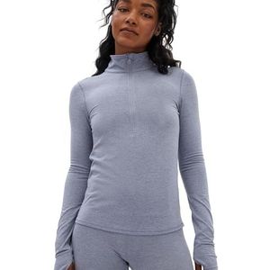 Girlfriend Collective Dames reset lange mouwen mock neck, halve rits yoga shirt