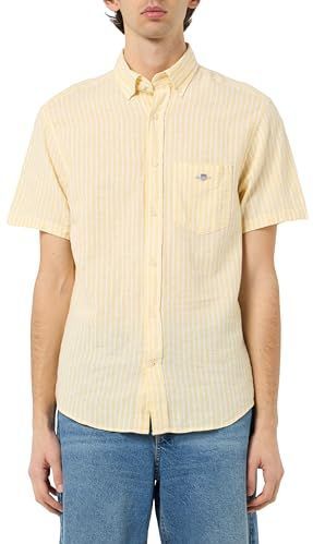 REG COTTON LINEN STRIPE SS SHIRT, Banana Yellow, L