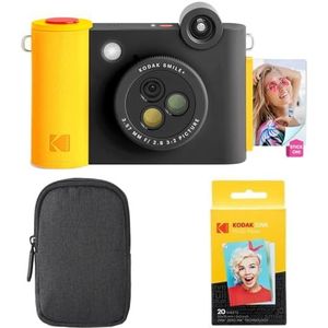 KODAK Smile+ 2-in-1 Digitale Camera & Fotoprinter Starterpakket + Draagtas + Zink 20pk - Zwart, Starter Bundle, Black