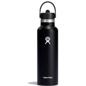 Hydro Flask - Waterfles 621 ml (21 oz) - Vacuüm geïsoleerde roestvrijstalen waterfles met flexibele rietjesdop - BPA-vrij - Standard Mouth - Black