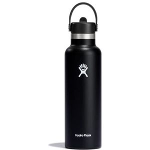 HYDRO FLASK - 621ml (21oz) Waterfles met Lekvrije Dop met Flexibel Rietje - Vacuümgeïsoleerde Roestvrij Stalen Herbruikbare Waterfles - Warme en Koude Dranken - Standaard Opening - BPA-Vrij - Black