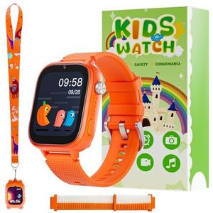 4G Kindersmartwatch, smartwatch voor kinderen, met GPS en telefoon, polshorloge voor jongens en meisjes, met videotelefoon, berichten, schoolmodus, SOS-functie, camera en stappenteller, oranje