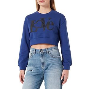 Love Moschino Dames cropped fit ronde hals sweatshirt, blauw, 38