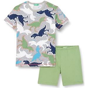 United Colors of Benetton Pig(T-shirt + short) 3M250P04J pyjamaset, meerkleurig, grijs met patroon en groen 64M, XS, Meerkleurig: grijs met patroon en groen 64 m, XS