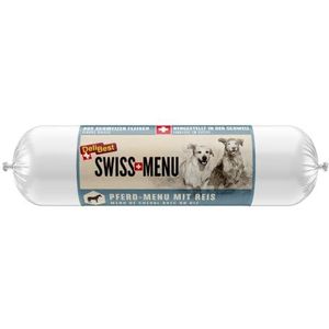 DeliBest Swiss Menu Paardenmenu met rijst, natvoer voor honden van 100% vers paardenvlees, glutenvrij en zonder andere toevoegingen, hoogwaardig hondenvoer voor volwassenen, 400 g hondenworst