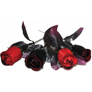 Amscan 996716 Kunstrozen, 4 stuks, zwart-rood, lengte ca. 35 cm, leuke decoratie voor Halloween, griezel- of themafeest, geschenk, carnaval, tafeldecoratie, bloemenboeket