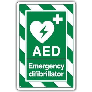 V Safety AED Emergency Defibrillator - ExtraViz 250 x 350 mm - Zelfklevend Vinyl Veiligheidsbord