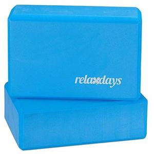 Relaxdays yogablok, set van 2, foam blok voor yoga en fitnessoefeningen, schuim, antislip, HBD: 8x23x15 cm, blauw