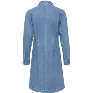 Part Two Damesjurk, denim, lange mouwen, slim fit, halve ritssluiting, zakken voor dames, Medium Blue Denim, 42