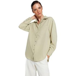 Trendyol Dameshemd met rechte lange mouwen, plus size, licht kaki, 34 grote maten