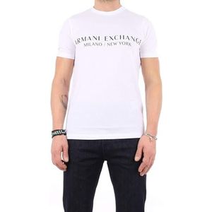 Armani Exchange Heren T-shirt met korte mouwen Milan New York Logo Crew Neck, wit, S