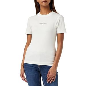 Calvin Klein Jeans Dames T-shirt met korte mouwen Monologo Slim Fit ronde hals, wit (ivoor), XXS, Wit, XXS