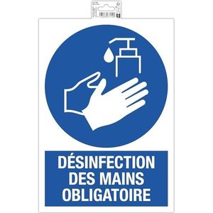 Exacompta - Ref. 67119E - 1 bord met Franse tekst "" DESINFECTION DES MAINS OBLIGATOIRES "" - sticker - In anti-slip en UV-bestendig PVC - Afmetingen 23 x 33 cm - Kleur blauw