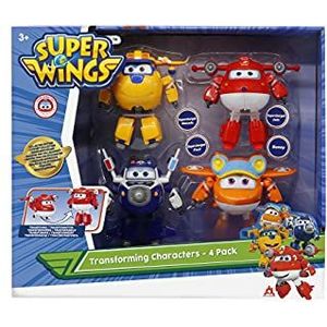 Super Wings Transforming x4 transformeerbare speelgoed vliegtuigen en robotfiguren, speelgoed voor kinderen vanaf 3 jaar - Transformeerbare robots uit het 5e seizoen van de animatieserie - 12 cm