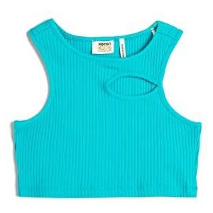 Koton Girls's Crop Tank Top Cutout Detail Mouwloos Ronde Collar Ribbed Katoenen Shirt, Turquoise (681), 11-12 Jaar