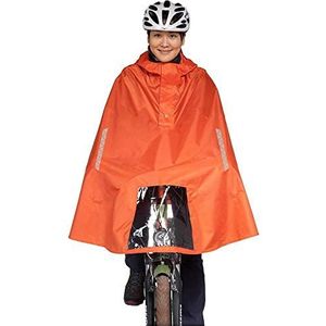 atonka Bike Poncho L, waterdichte fietsponcho met capuchon, kijkvenster voor het fietslicht, reflectoren en openingen voor de handen, maat M (rood oranje)