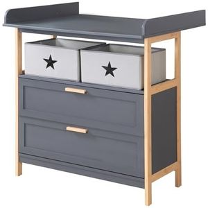 roba Houten Commode Berlin met 2 Laden - Verwisselbare Commode Top - Open Compartiment met 2 Dozen Inbegrepen - Antraciet/Bamboe Hout