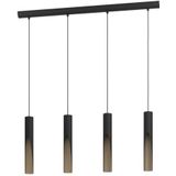 EGLO LED hanglamp Barbotto, pendellamp boven eettafel met indirect licht, 4-lichts eettafellamp van metaal in zwart en hout-look, lamp hangend voor eetkamer, incl. GU10 lichtbron, warmwit