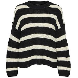 JdY JDYJUSTY L/S Stripe Pullover KNT NOOS, Zwart/strepen: eggnog, XL