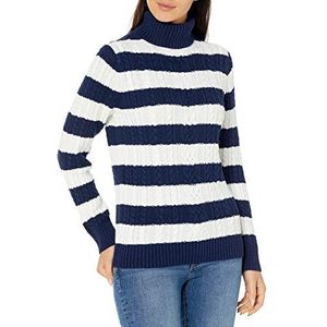 Amazon Essentials Dames visser kabel coltrui (verkrijgbaar in grote maten), marineblauw wit rugby gestreept, X-Small