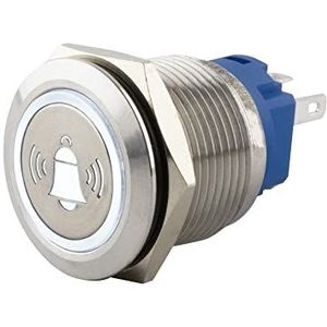 SeKi Roestvrij stalen drukknop Ø19mm tastend platte kop vorm gekleurde verlichte klokken symbool in wit soldeer/platte stekker 0,5x2,8 aansluiting; belknop