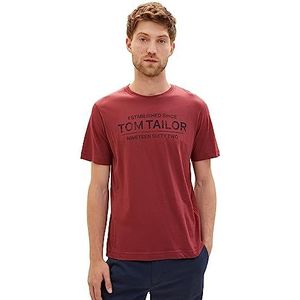 TOM TAILOR Heren T-shirt met logo-print, 32220 - Burned Bordeaux Red, S