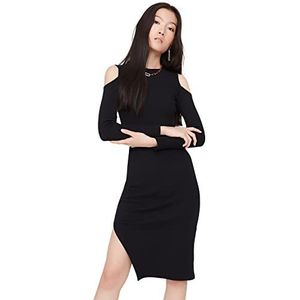 Trendyol Dames Midi Bodycone getailleerde gebreide jurk, Zwart, S